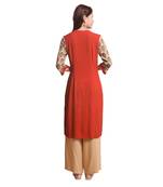 Beige printed rayon kurtas-and-kurtis