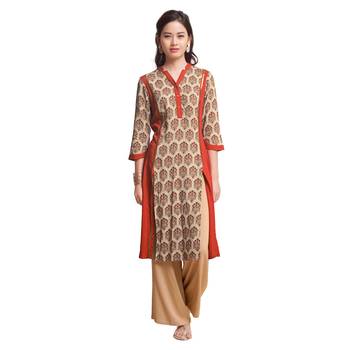 Beige printed rayon kurtas-and-kurtis 2
