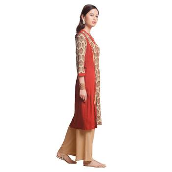 Beige printed rayon kurtas-and-kurtis 3