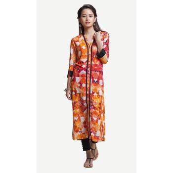 Orange printed rayon kurtas-and-kurtis 1