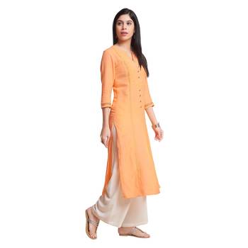 Orange plain viscose kurtas-and-kurtis 3