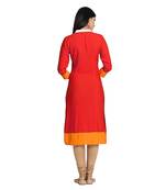 Red embroidered viscose kurtas-and-kurtis