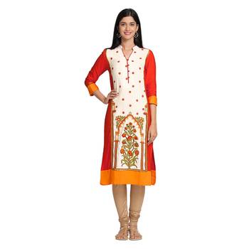 Red embroidered viscose kurtas-and-kurtis 2