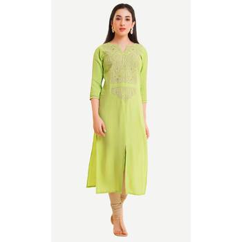 Green embroidered viscose kurtas-and-kurtis 1