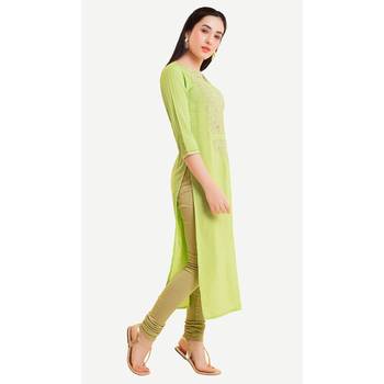 Green embroidered viscose kurtas-and-kurtis 2