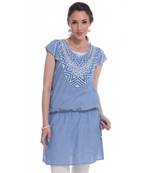 Blue embroidered denim kurtas-and-kurtis