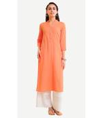 Orange plain cotton kurtas-and-kurtis