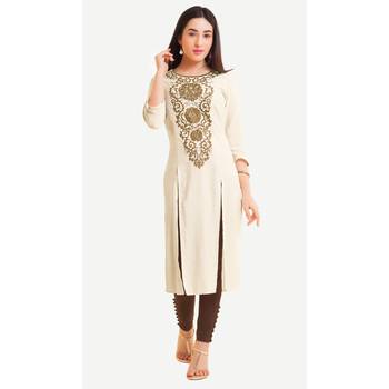 Cream embroidered viscose kurtas-and-kurtis 1