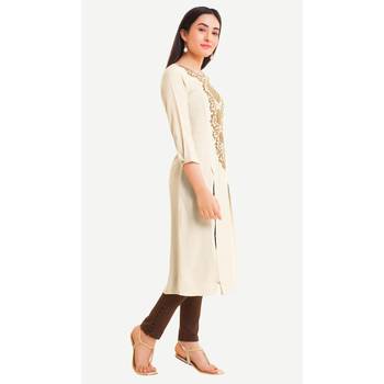 Cream embroidered viscose kurtas-and-kurtis 2