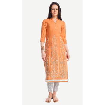 Orange embroidered viscose kurtas-and-kurtis 1