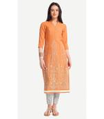 Orange embroidered viscose kurtas-and-kurtis