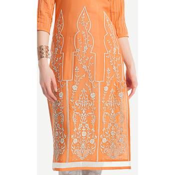 Orange embroidered viscose kurtas-and-kurtis 3