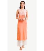 Coral embroidered rayon kurtas-and-kurtis