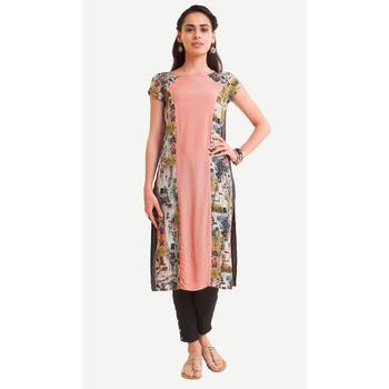 Peach printed rayon kurtas-and-kurtis 1