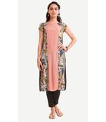 Peach printed rayon kurtas-and-kurtis