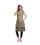 Beige embroidered cotton kurtas-and-kurtis