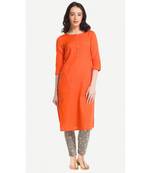 Orange plain rayon kurtas-and-kurtis