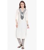 Off-white plain cotton kurtas-and-kurtis