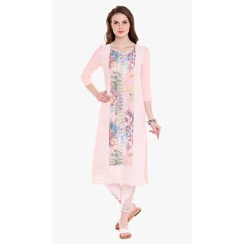 Peach printed rayon kurtas-and-kurtis 1