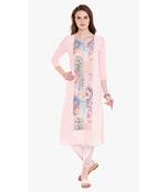 Peach printed rayon kurtas-and-kurtis