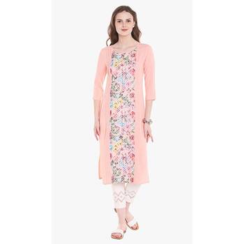 Peach printed rayon kurtas-and-kurtis 1