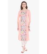 Peach printed rayon kurtas-and-kurtis