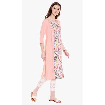Peach printed rayon kurtas-and-kurtis 2