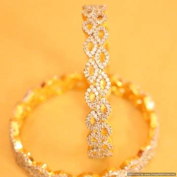 Embellished Leaf Pattern Elegant Diamond Look Bangles 1
