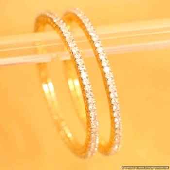 Embellished Gold Plated Single Line Solitaire Look Bangles 1