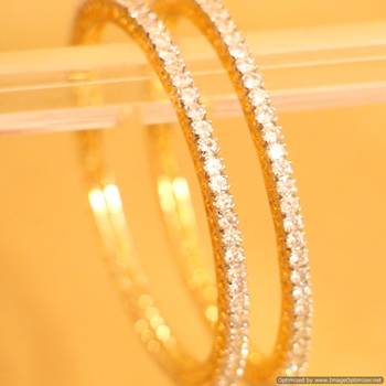 Embellished Gold Plated Single Line Solitaire Look Bangles 2