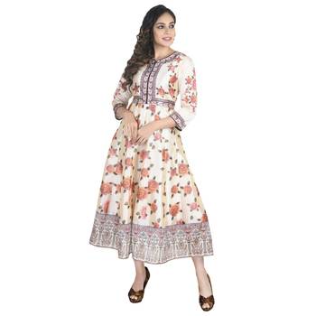 Beige printed silk ethnic-kurtis 1