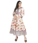 Beige printed silk ethnic-kurtis