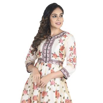 Beige printed silk ethnic-kurtis 4