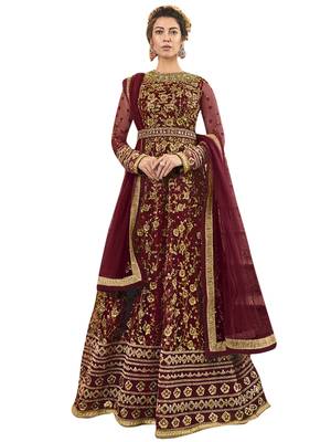 Maroon embroidered net salwar 1