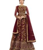 Maroon embroidered net salwar