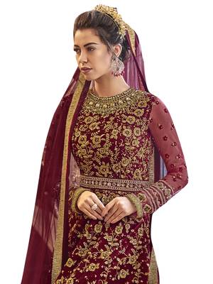 Maroon embroidered net salwar 3