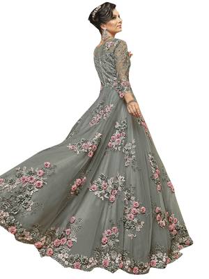 Grey embroidered net salwar 2