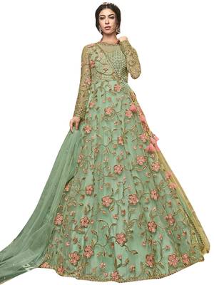 Green embroidered net salwar 1