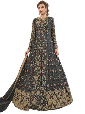 Grey embroidered net salwar 1