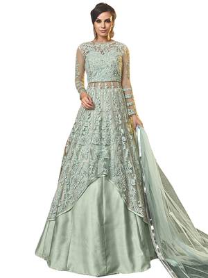 Green embroidered net salwar 1
