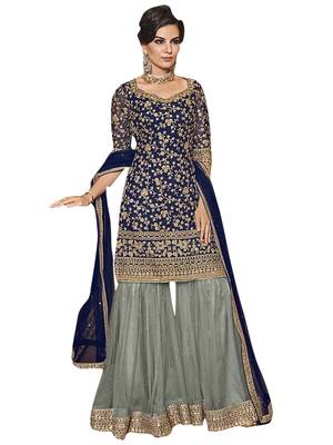 Navy blue embroidered net salwar 1