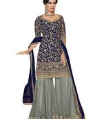 Navy blue embroidered net salwar