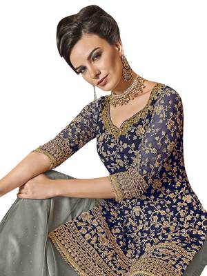 Navy blue embroidered net salwar 2