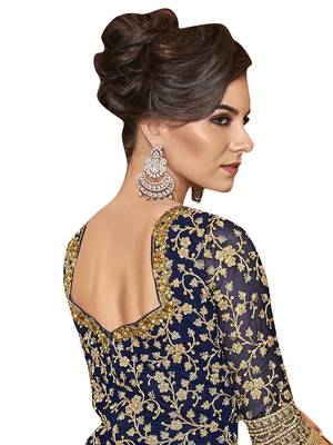 Navy blue embroidered net salwar 3