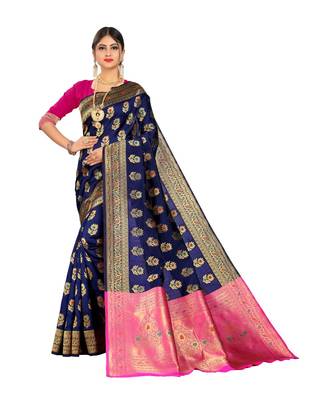 Women's Navy Traditional Banarasi Art Silk Zari work Saree 1