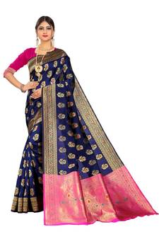 Women's Navy Traditional Banarasi Art Silk Zari work Saree
