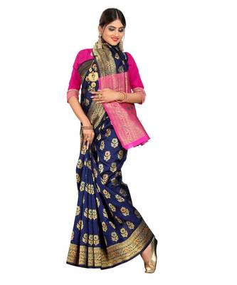 Women's Navy Traditional Banarasi Art Silk Zari work Saree 2