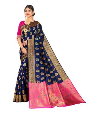 Women's Navy Traditional Banarasi Art Silk Zari work Saree 3