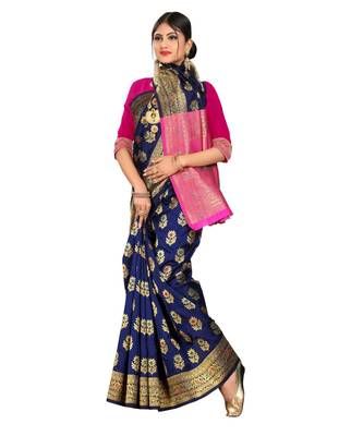 Women's Navy Traditional Banarasi Art Silk Zari work Saree 4