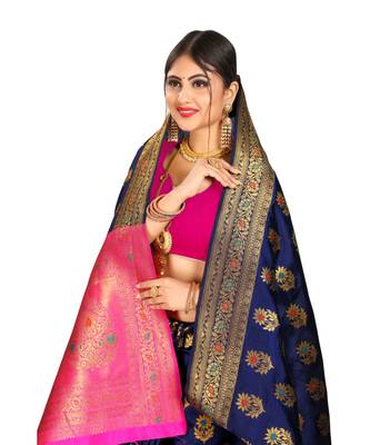 Women's Navy Traditional Banarasi Art Silk Zari work Saree 5
